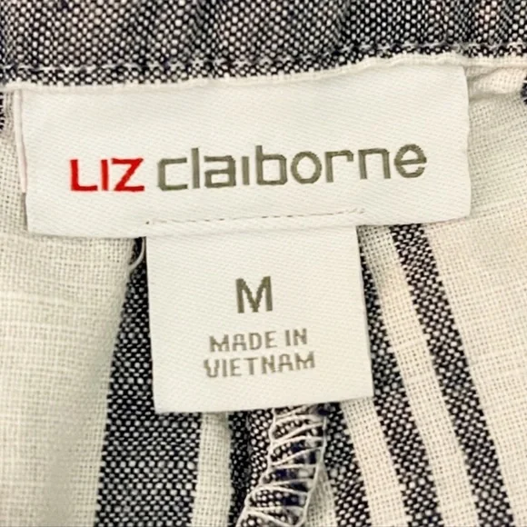 Liz Claiborne Striped Linen Blend Beach Pants M White Navy Drawstring Waist - Picture 11 of 11